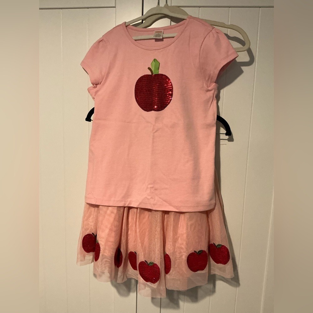 Gymboree Girls Pink Apple Sequin Tulle Tutu Skirt Top Outfit Set Size‎ 12
